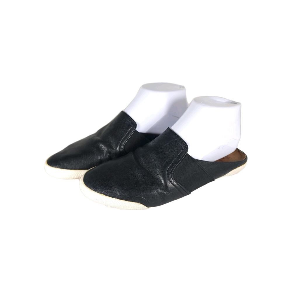Frye women's Melanie US 7M Black Leather Slip On Flat Mules Sneakers Shoes